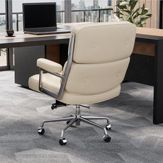 Home Office Chair with Top Grain Leather, Padded Armrests, Mid-Back Upholstered Executive Leather Desk Chair, Aluminum Frame, Adjustable Height, 360 Swivel, Rolling Wheels, 350lbs Capacity