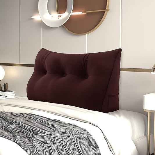 Headboard Wedge Pillow Large Bolster Reading Pillows for Sitting in Bed Adult,Velvet Triangular Cushion Backrest Lumbar Back Support Upholstered Daybed Sit Up Book Pillows(Dark Burgundy,Twin)