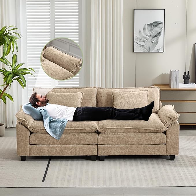 86" Modular Sectional Sofa, Comfy Cloud Couch Sectional Sofa, Chenille Sofa Sleeper Deep Seat Sofa with Throw Pillows for Living Room (Khaki, 86"- Loveseat)
