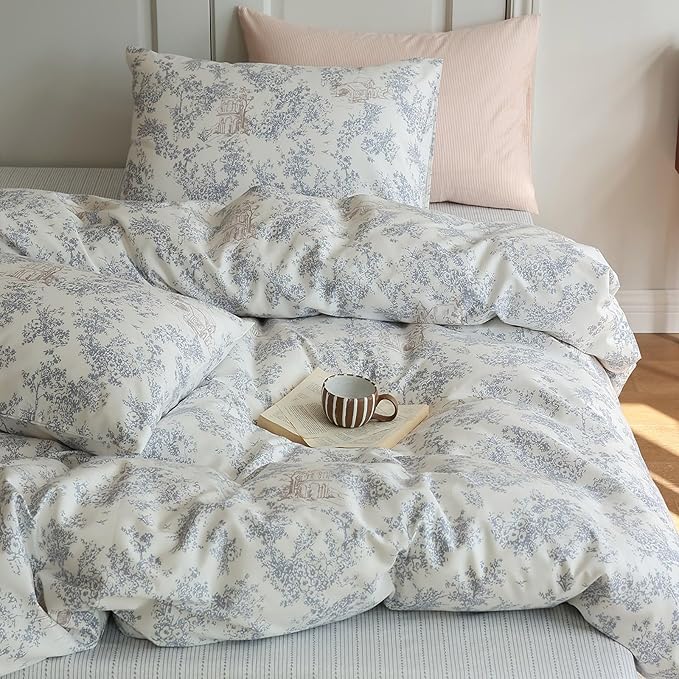 HighBuy Garden Floral Duvet Cover Queen Size Soft Cotton Flower Bedding Set Queen Vintage Boho Flower Comforter Cover Botanical Floral Duvet Cover for Kids Girls with 2 Pillowcases Queen Bedding Set