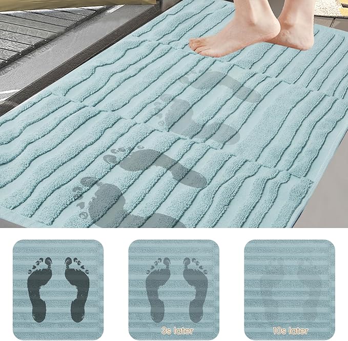 SEMAXE Bath Mat for Bathroom 2-Pack, 100% Cotton Non-Slip Mats [Not a Bathroom Rug], Super Absorbent and Soft Floor Towels, Machine Washable Shower Foot Towels, Aqua Blue