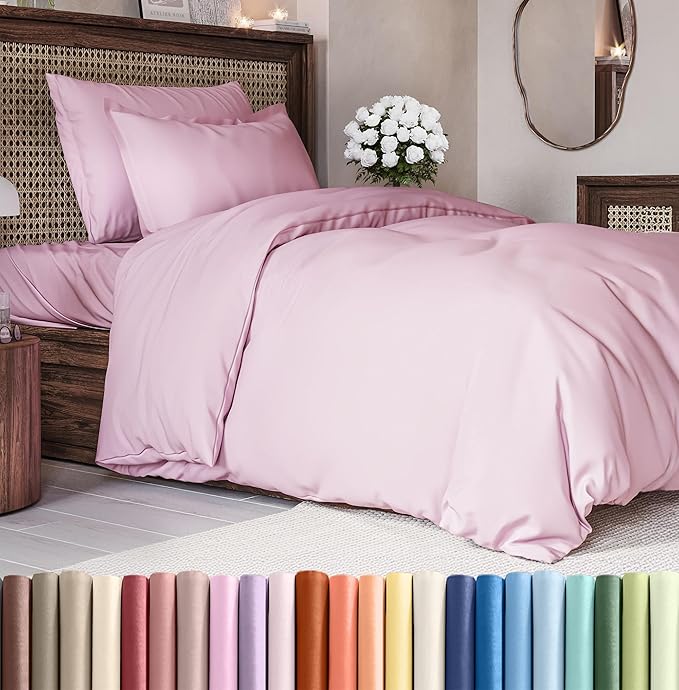 Duvet Cover Twin/Twin XL Size Set - Extra Soft Duvet Cover 68 x 90 with 1 Pillow Sham - Hotel Luxury, Easy Care and Fade Free with Zipper Closures & Ties - Comfy, Breathable Bedding Set (Light Pink)