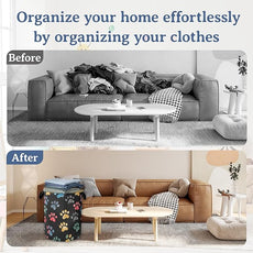 Cute Cat Dog Paw Prints Laundry Basket,Foldable Oxford Cloth Laundry Hamper With Handle, 20.8
