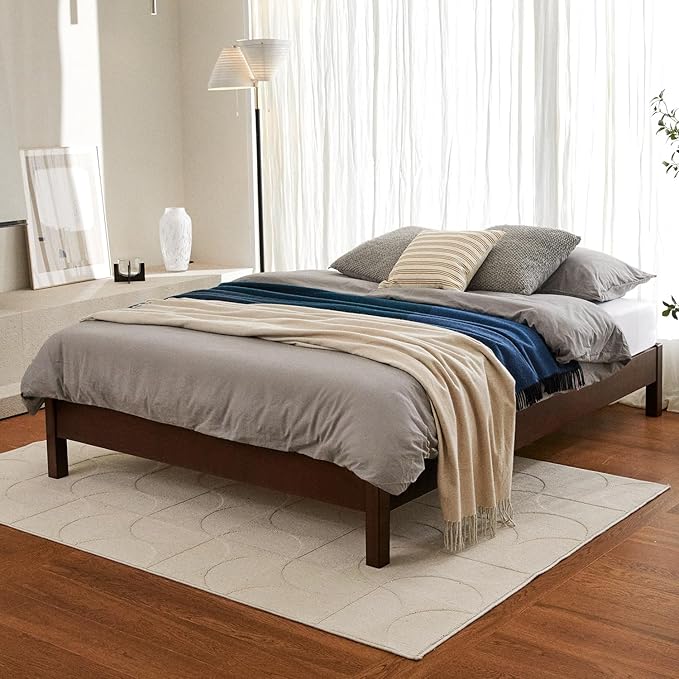 LIFEMENT Queen Signature Wood Platform Bed Frame Walnut, Noise-Free, Under Bed Storage, No Box Spring Needed, Easy Assembly