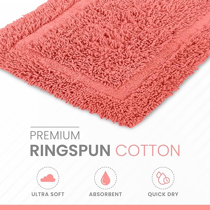 Martex 100% Cotton Ringspun Bath Rug | Super Soft | Super Absorbent | Essential Bathroom Rugs | Non-Slip Bath Mat | Quick Drying Bath Mat | Coral