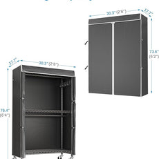 VIPEK R2C Medium Heavy Duty Clothes Rack Rolling Garment Rack with Cover Adjustable Clothing Rack for Hanging Clothes Portable Closets with Double Rods, Black Rack with Black Upgarded Polyester Cover