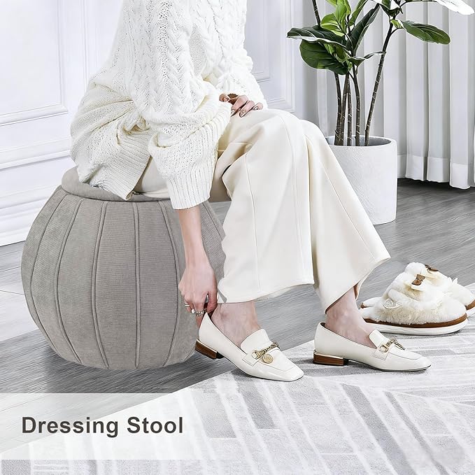 Crestview Collection 18" Foot Stool Ottoman, Round Storage Ottoman Removable Seat, Fabric Round Foot Rest, Vanity Stool, Extra Seating for Living Room, Bedroom, Entryway (Taupe)