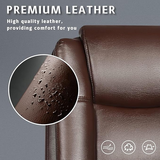LEMBERI Office Desk Chair, High Back Executive Computer Chair, Ergonomic Big and Tall Adjustable PU Leather Chairs with Padded Armrest for Long Time Sitting (Brown)