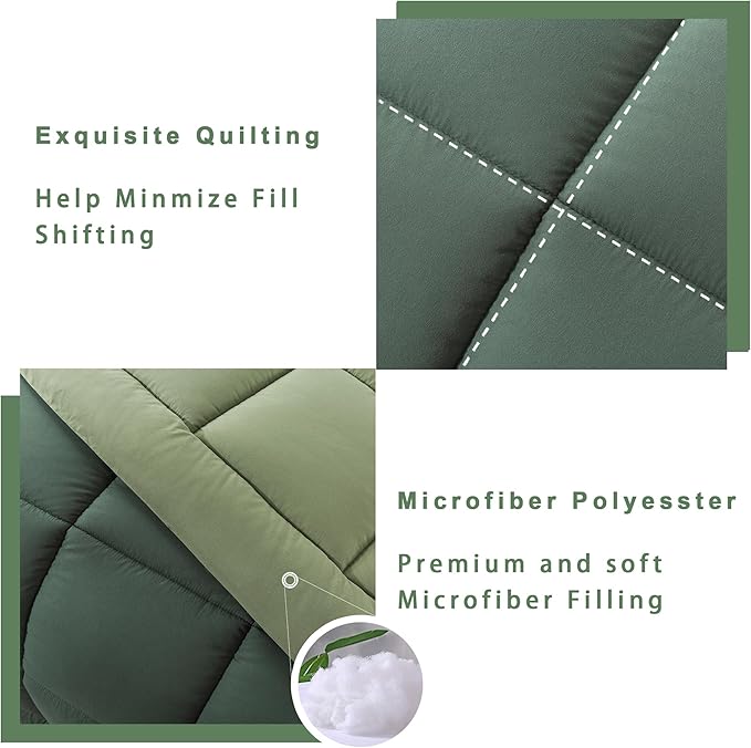 DOWNCOOL Twin Comforter Set -All Season Bedding Comforters Sets with 1 Pillow Case -2 Pieces Bed Set Down Alternative Comforter Set -Double Green Twin Bedding Sets(64"x88")