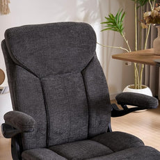 Executive Office Chair, Comfy Fabric Cloth Computer Chair Ergonomic Desk Chairs with Flip-up Armrests, Lumbar Support, 360° Swivel and Rocking Function for Home Office Chairs, Grey