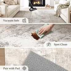 5x7 Washable Area Rug Beige Grey Abstract Living Room Bedroom Throw Rug Neutral Modern Non Slip Soft Medium Pile Indoor Carpet for Dining Room Office Entryway