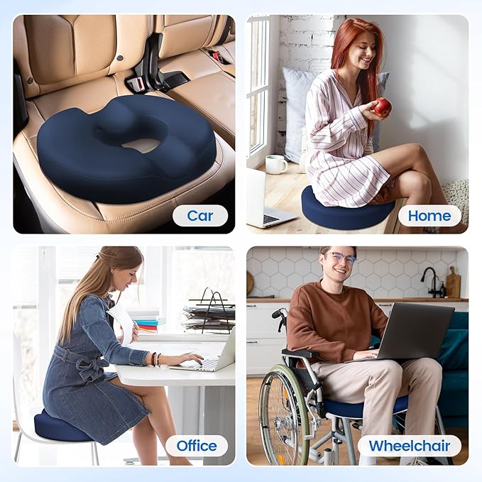 Donut Pillow Seat Cushion - Cooling Gel Floor Pillow, Memory Foam Floor Cushion for Office & Home, Car Seat, Hemorrhoids Pillow, Sciatica & Tailbone Pain Relief Chair Cushion, Blue-XL