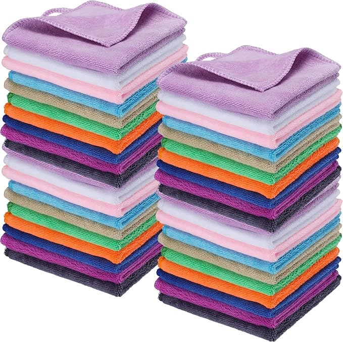 Newwiee 40 Pcs Wash Cloth Bulk Cotton Bath Hand Face Washcloths Soft Quick Drying Towel for Women Bathroom Washing Body Viscose Fiber Multipurpose Fingertip Rags(Bright Color,10 x 10 Inch)