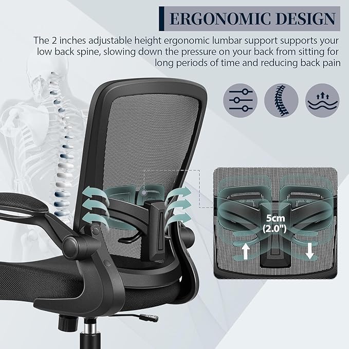 FelixKing Office Chair, Ergonomic Desk Chair with Adjustable Height and Lumbar Support Swivel Lumbar Support Desk Computer Chair with Flip up Armrests for Conference Room (Black),Pack of 5