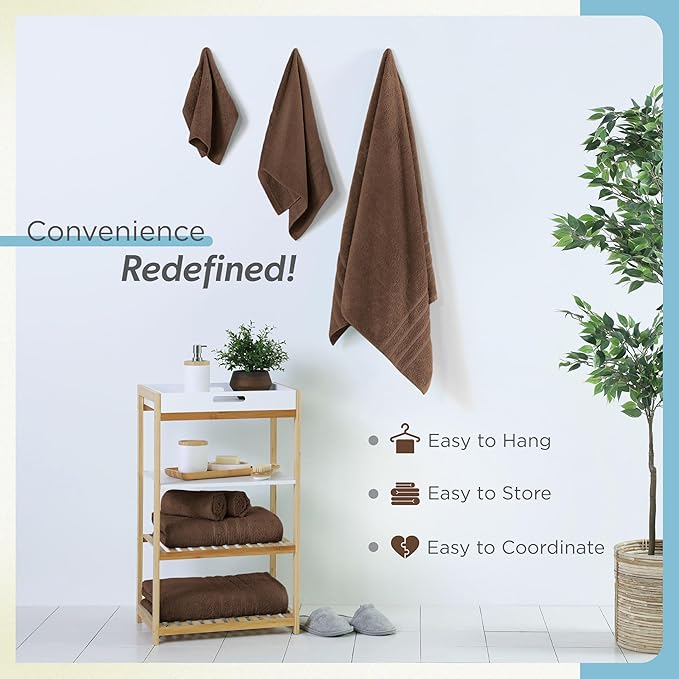 Martex 6-Piece Towel Set – Ultimate Performance – 100% Cotton – 2 Bath Towels – 2 Hand Towels – 2 Wash Cloths – Versatile – Low-Linting – Supersoft & Absorbent Bathroom Set – Easy Care – Chocolate