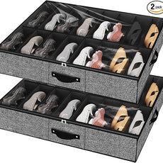 homyfort 32 Pairs Shoe Organizer Under Bed, Underbed Shoe Storage Boxes Bins, Organizador De Zapatos, Extra Large Zapateras Organizer, Black, Set of 2