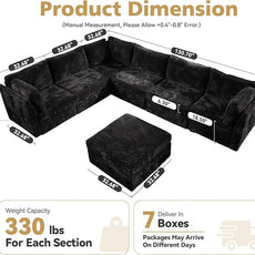 Large 7 Seat Modular Sectional Sofa with Ottoman Seat Corduroy Sleeper Sectional Sofa Bed Oversized Convertible Modular Couch for Living Room