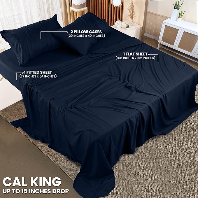 Utopia Bedding California King Sheet Set – 4 Piece Bed Sheets for Cal King Size Bed, Soft and Breathable Microfiber, Includes 1 Fitted Sheet, 1 Flat Sheet and 2 Pillowcases (Navy Blue)