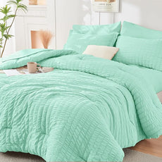 HYMOKEGE Mint Green Twin Comforter Set Seersucker 5 Pieces, All Season Luxury Bed in a Bag for Bedroom, Bedding Set with Comforter, Sheets, Pillowcase & Sham