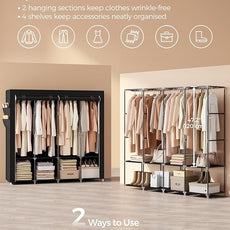 SONGMICS Portable Closet, Wardrobe Closet Organizer with Cover, 4 Hanging Rods and Shelves, 4 Side Pockets, 17.7 x 66.9 x 65.7 Inches, Large Capacity for Bedroom, Living Room, Ink Black URYG094B02