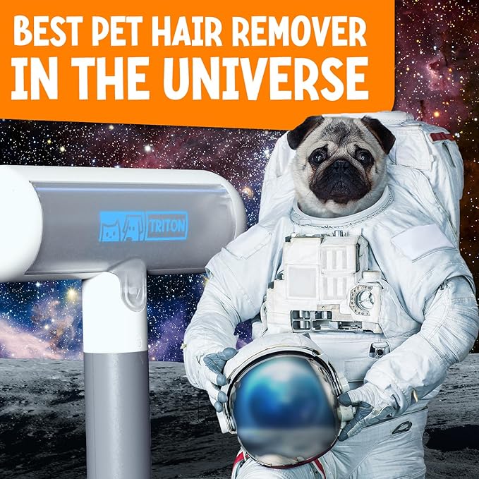 Triton Travel Pet Hair Removal Tool w/Fur Trapping Compartment and Detachable Handle, 60% Smaller Storage Size, Reusable Shedding Roller, Cat and Dog Hair Remover for Furniture, Couch (Gray/White)