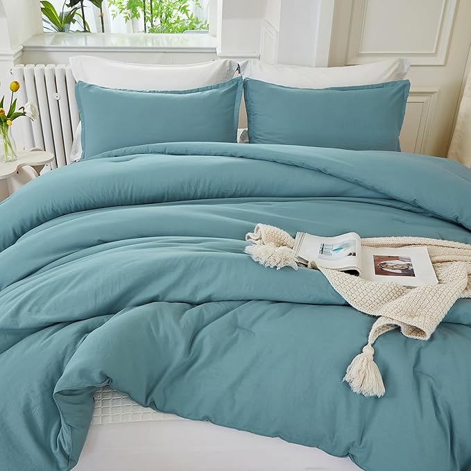 Litanika Comforter Set, Lightweight Solid Bedding Comforter Set, Fluffy Down Alternative Bed Set, Grayish Teal, Oversized King