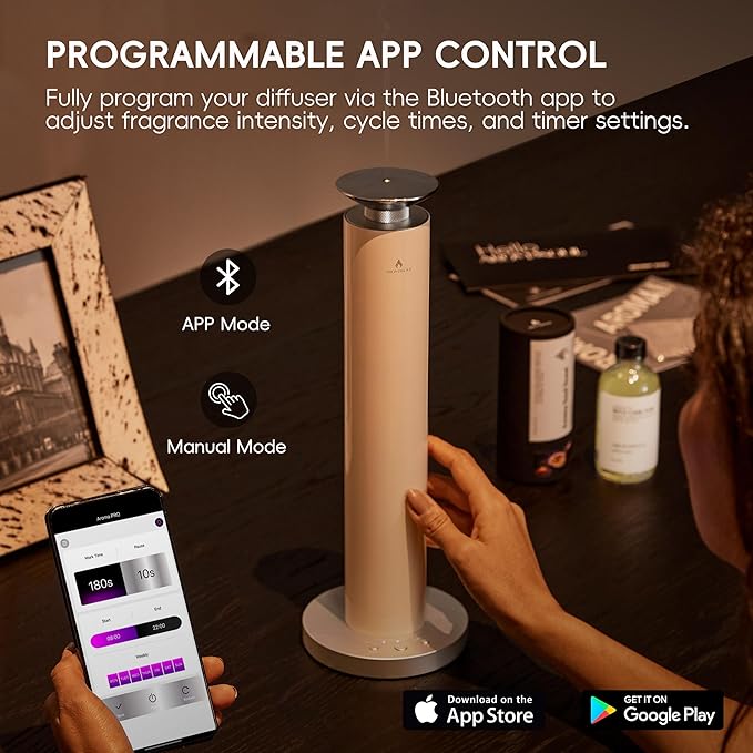 Waterless Scent Diffuser Starter Kit - Alloy Atomization System, Smart Rechargeable Hotel Scent Diffuser, 1500 Sq Ft Coverage, Including 120ml Essential Oil, for Home, Large Room, Spa, Cream