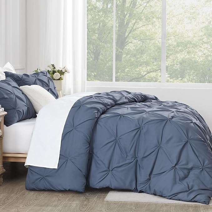 Andency Dark Blue Grey King Size Comforter Set (104x90Inch), 3 Pieces Soft Lightweight Western Modern Pinch Pleat Bedding Comforters, All Season Warm Down Alternative Bed Set for Boys Men Adults