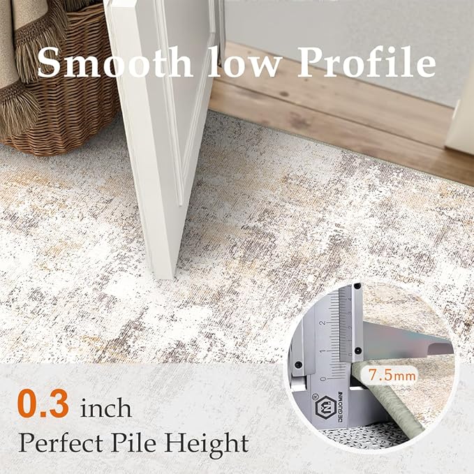 2x3 Washable Area Rug Beige Grey Abstract Entryway Kitchen Throw Rug Neutral Modern Non Slip Soft Low Pile Small Carpet for Bathroom Living Room Bedroom