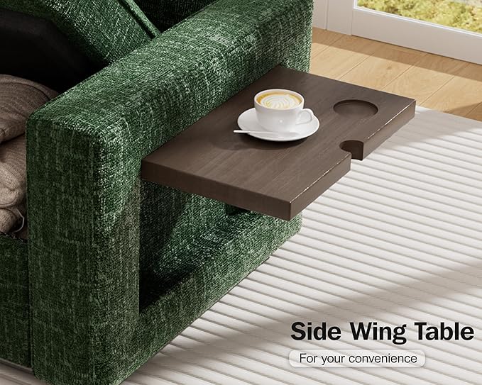 WEUP 7 Seat L Shaped Sectional Sleeper Sofa Bed with Pull Out Bed, Chenille Sectional Sleeper Couch with Ottoman, Adjustable Backrest, USB Ports, LED, Side Table, Tool-Free Assembly, Chenille Green