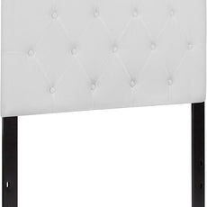 EMMA + OLIVER Twin Size Tufted Upholstered Headboard with Adjustable Metal Bed Rail Slots, Modern Fabric Upholstered Twin Headboard, White