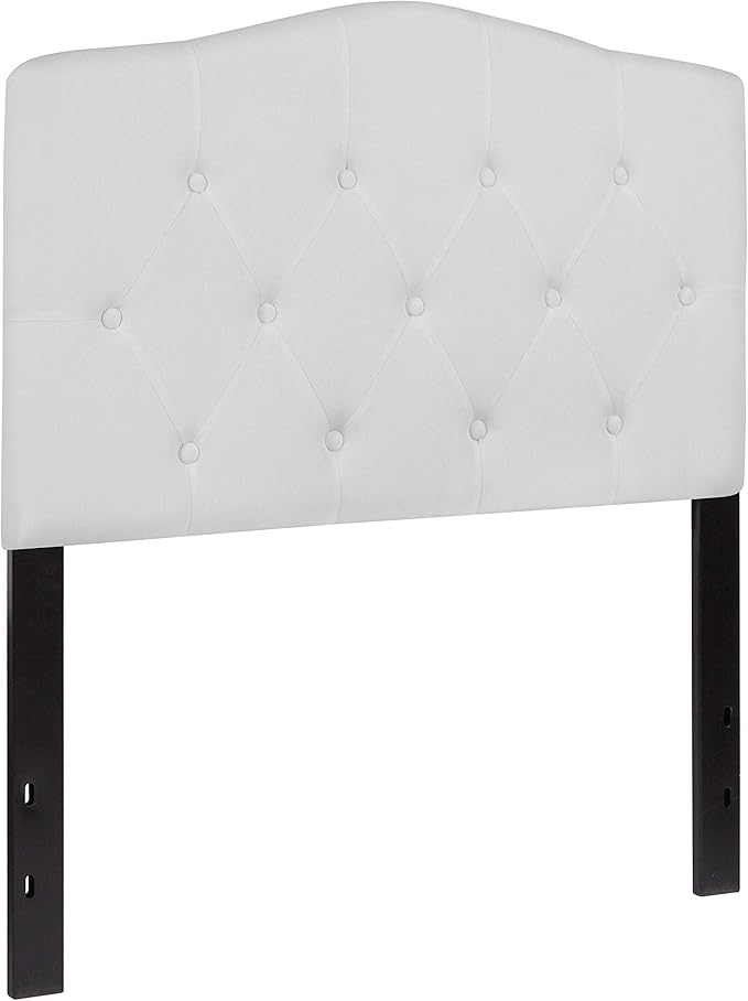 EMMA + OLIVER Twin Size Tufted Upholstered Headboard with Adjustable Metal Bed Rail Slots, Modern Fabric Upholstered Twin Headboard, White