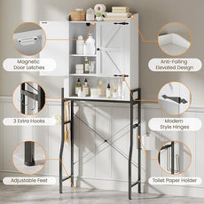 Over The Toilet Storage Cabinet, Over Toilet Organizer with 2-Door & Metal Stand, Bathroom Organizers and Storage with Adjustable Shelves for Bathroom, Restroom, Laundry, White