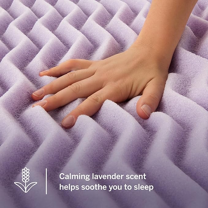 LUCID Lavender Infused 3 Inch Memory Foam Mattress Topper with 5 Zones – Twin Size – Plush Feel – CertiPUR Certified – Dorm Room Essentials