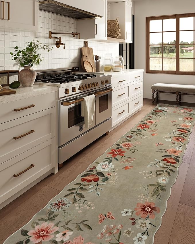 Lahome Floral Hallway Runner Rug Non Slip, 2'6''x10' Soft Washable Runners for Hallways Ultra-Thin, Kitchen Runner Stain Resistan Carpet for Entryway Bathroom, Brown