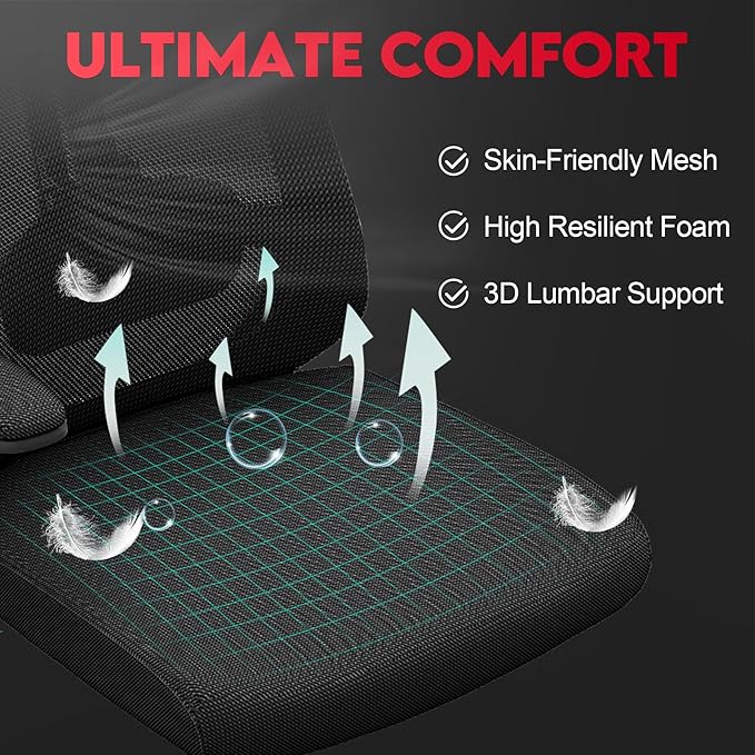 Ergonomic Office Chair - 400LB Comfy Desk Chairs with Adjustable Headrest and Lumbar Back Support, Mesh Computer Chairs with Wheels and Arms for Home Office, Study (669Black-With Headrest)