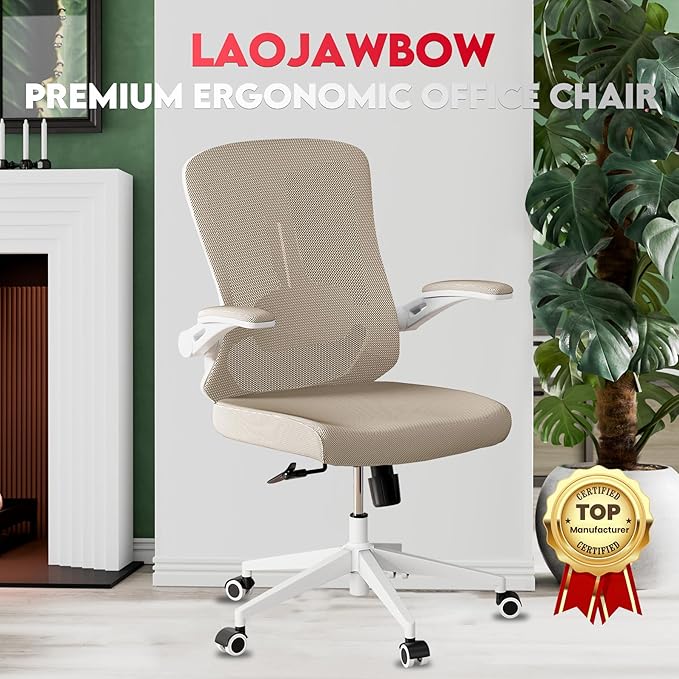 Ergonomic Office Chair - 400LB Comfy Desk Chairs with Lumbar Back Support, Mesh Computer Chairs with Wheels and Arms for Home Office, Study (669khaki-Without Headrest)