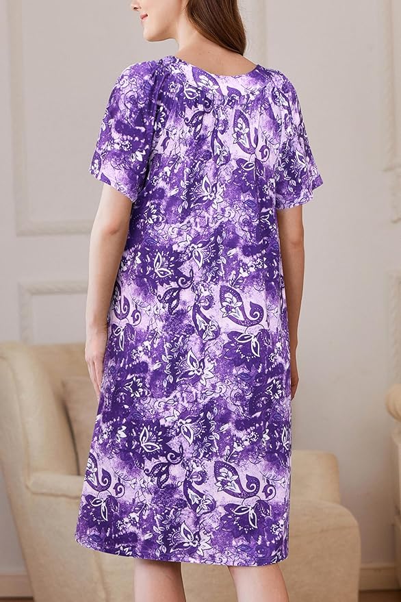 Ekouaer Women Robe Zipper Front Mumu Duster Robes Zip Up Housecoat Soft Sleepwear with Pockets