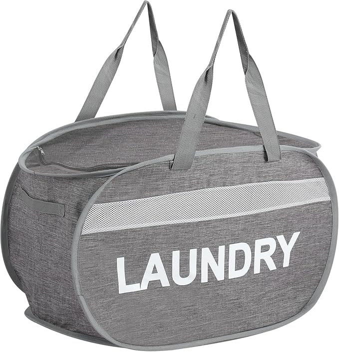 Collapsible Laundry Baskets with Lid, Foldable Clothes Hamper with Reinforced Handles, Sturdy Pop Up Hampers for Laundry, Tear Proof & Easy to Carry Laundry Hamper for Home, Dorm, Travel Grey
