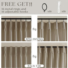 Extra Long Pinch Pleated Linen 108 Inch Curtains 2 Panels Set for Living Room Bedroom Farmhouse Tan Brown Cotton Flax Back Tab Memory Shape Pinch Pleat Ceiling Floor Window Curtains 9 FT Grey Beige