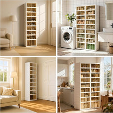 Foldable Shoe Organizer Storage Box, Portable Extra Large Folding Shoe Rack for Closet, Shoe Storage Box with Magnetic Transparent Door and Wheels, 9 Layers 18 Grids with 2 Big Grids