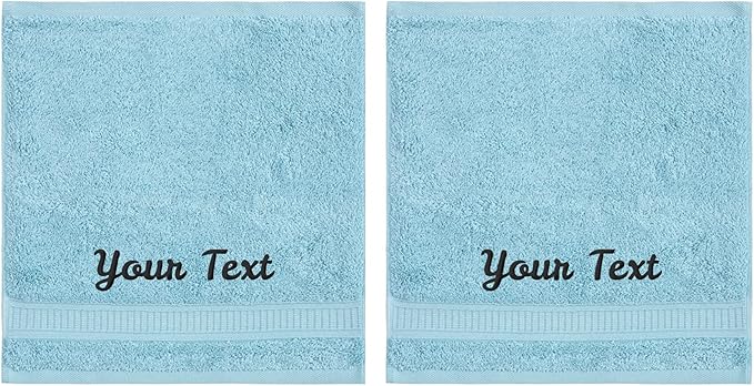 Personalized Towels, Luxury Turkish Genuine Cotton Monogrammed Towel Washcloths for Bathroom, Kitchen, Hotel, Spa, Gym & College Dorm, 2 Pack Washcloth Set for Body & Face, Baby and Adults, Aqua