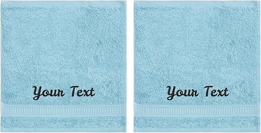 Personalized Towels, Luxury Turkish Genuine Cotton Monogrammed Towel Washcloths for Bathroom, Kitchen, Hotel, Spa, Gym & College Dorm, 2 Pack Washcloth Set for Body & Face, Baby and Adults, Aqua