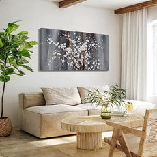 AJAZIKO Wall Art for Living Room Large Modern Wall Decor Canvas Paintings for Wall Decorations White Flower Brown Bedroom Office Artwork Plum Blossom Art Prints Framed