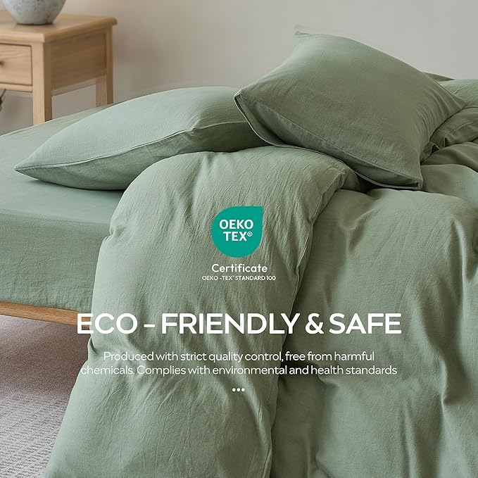 JELLYMONI Washed Cotton Duvet Cover Set Twin Size, Sage Green - Super Soft & Breathable Bedding Comforter Cover with Zipper, for Modern Home, Guest Room, and Everyday Use,1 Duvet Cover & 1 Pillowcase