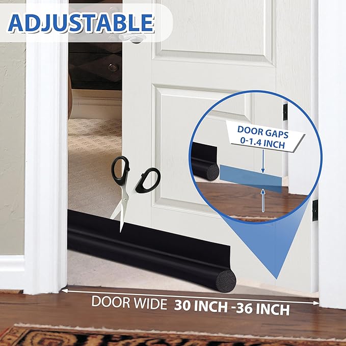 MAXTID Door Draft Stopper 36 Inch Black Adjustable Door Draft Blocker Front Door Draft Guard for Bottom of Doors Weather Stripping Door Seal Strip