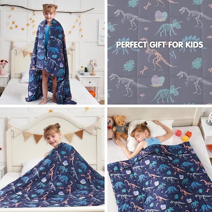 yescool Dinosaur Weighted Blanket 10 Pounds Cooling Weighted Lap Blanket, Navy Heavy Blankets for Sleeping, Weighted Throw Blankets Gift for 80-110lbs, 40" x60