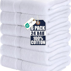Utopia Towels 6 Pack Medium Bath Towel Set, 24 by 48 Inches, 500 GSM 100% Ring Spun Cotton, Lightweight and Highly Absorbent Quick Drying Premium Towels for Hotel, Spa and Bathroom, White