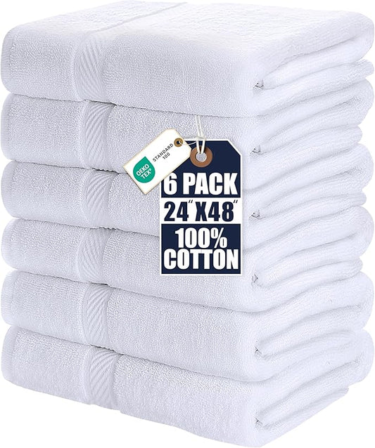 Utopia Towels 6 Pack Medium Bath Towel Set, 24 by 48 Inches, 500 GSM 100% Ring Spun Cotton, Lightweight and Highly Absorbent Quick Drying Premium Towels for Hotel, Spa and Bathroom, White