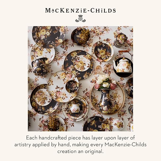 MACKENZIE-CHILDS Enamel Utensil Holder, Stylish Kitchen Countertop Organizer, Wild Rose Brown